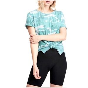 Free People Tourist Printed Teal Combo Camo Short Sleeve Top Size XS Women